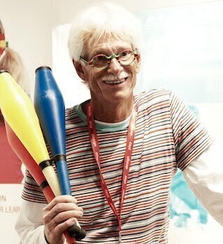 Stephen Jepson juggling clubs with patience and practice